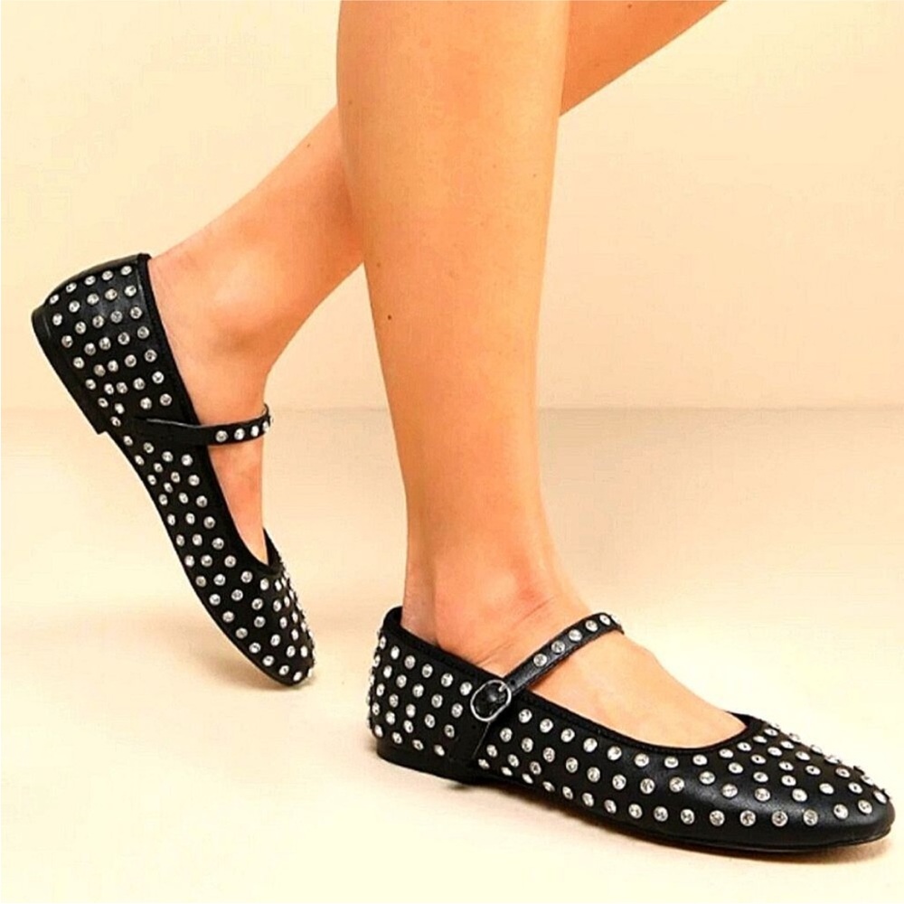 House of Harlow 1960 Bedazzled Studded Black Ballerina Flats size 8.5 NEW